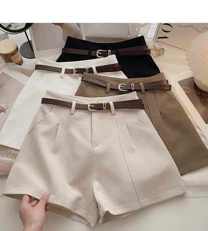 Casual Women A-Line Shorts Fashion Office Lady Commute Vintage Solid High Waist Short Pants Casual Streetwear Summer Trousers.