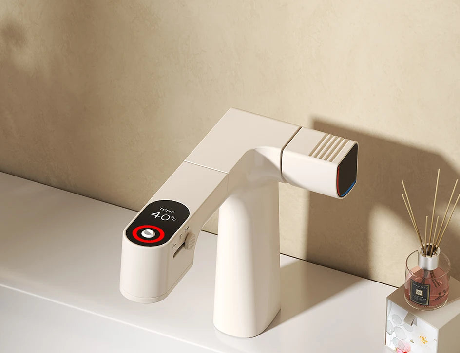 VGX Purified Bathroom Faucets Pull Out Water Filter Tap White Basin Mixer Sink Faucet Gourmet LED Display Brass Tapware Crane