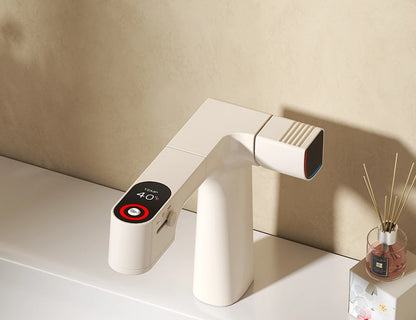 VGX Purified Bathroom Faucets Pull Out Water Filter Tap White Basin Mixer Sink Faucet Gourmet LED Display Brass Tapware Crane