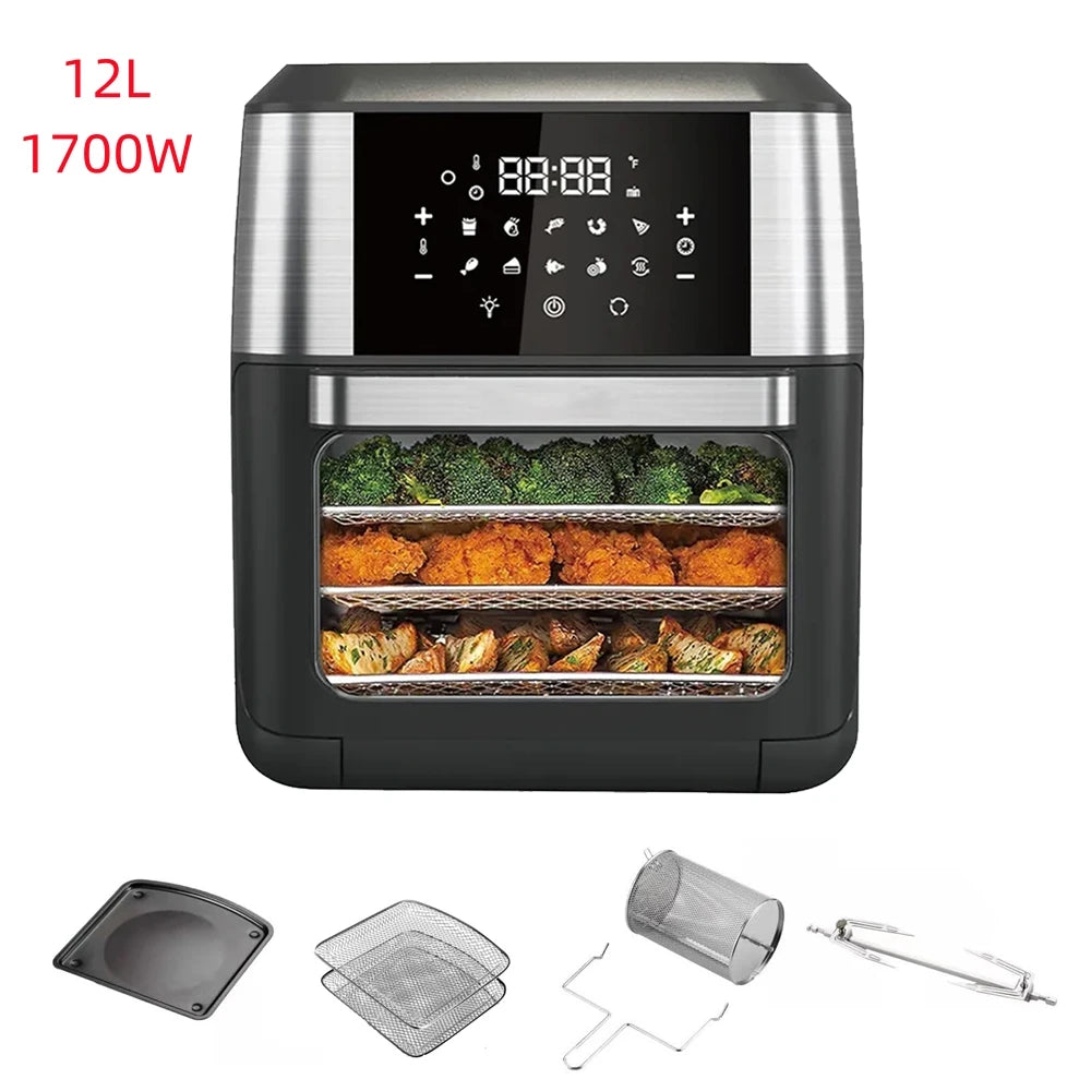 4/5/6/7/10/12L Electric Air Fryers Oil-free Automatic Household Kitchen 360°Baking Convection Oven Deep Fryer without Oil.