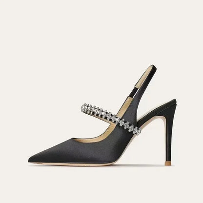 Women's Water Diamond 2025 New Slim Heeled Pointed High-heeled Shoes with A Headband and Sandals for Women's Singles.