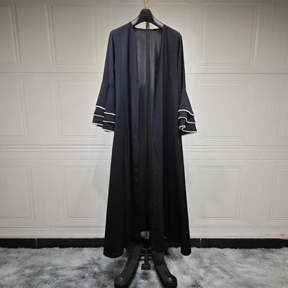 Eid Black Open Kimono Abaya Dubai Luxury 2024 Palestine Muslim African Dresses For Women Kaftan Dress Islam Robe Femme Musulmane.