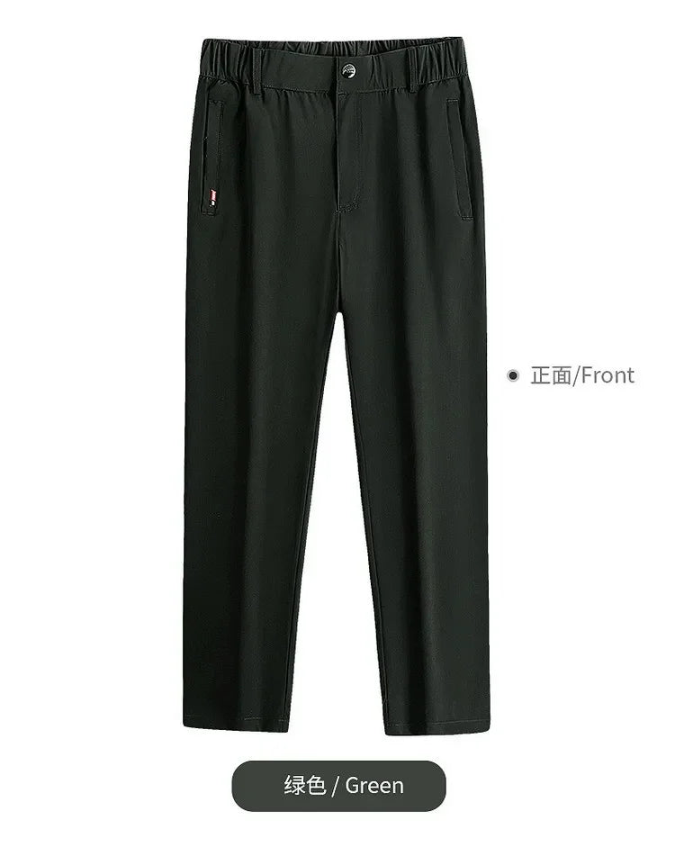 Ice Silk Men's Summer Pants Elastic Waist Straight Leg Trouser Male Quick Dry Big Size Large Plus Stretch 6XL 7XL Work Outdoor