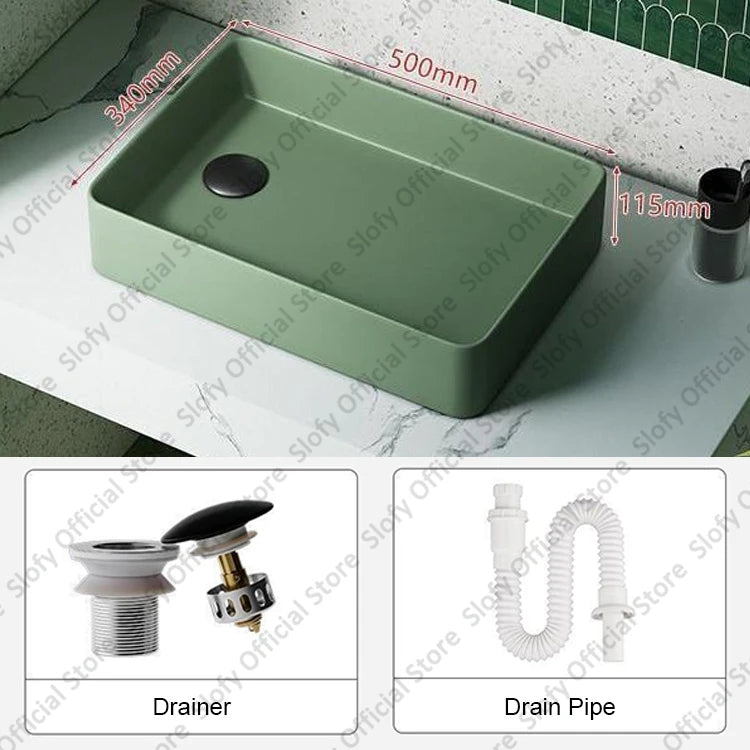 Grünes Haushalts-Hotel-Badezimmerwaschbecken, einfaches künstlerisches Keramik-Waschbecken über der Theke, Sockelwaschbecken, Balkon, Waschmaschine, Waschbecken