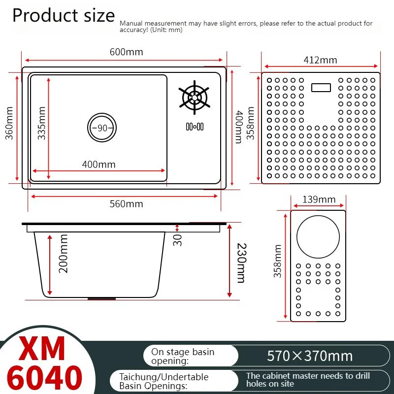 Cup Washer Hidden Bar Kitchen Sink Stainless Steel Invisible Single Sinks with Lid Garden Hotel Apartment Small Basin
