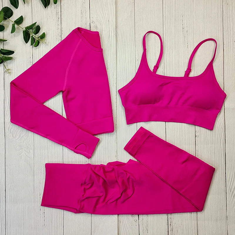 Seamless Sports Suit Yoga Set for Women Fitness Wear Long Sleeve Yoga Clothing Gym Workout Sportswear Two Piece Tracksuit Women