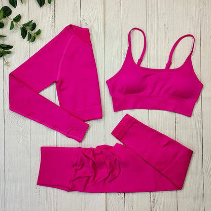 Seamless Sports Suit Yoga Set for Women Fitness Wear Long Sleeve Yoga Clothing Gym Workout Sportswear Two Piece Tracksuit Women