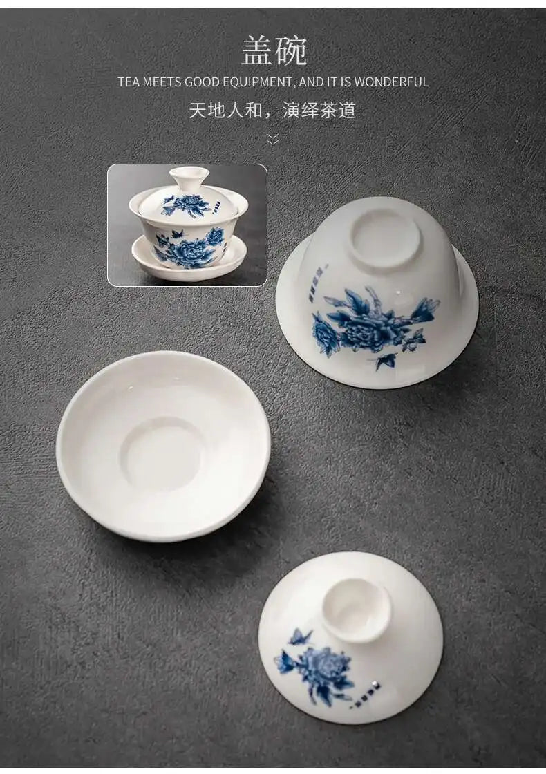 1 gaiwan 4 cups 1 teaboad Ceramic kungfu tea set household  one cover bowl four cups living room kungfu office reception.