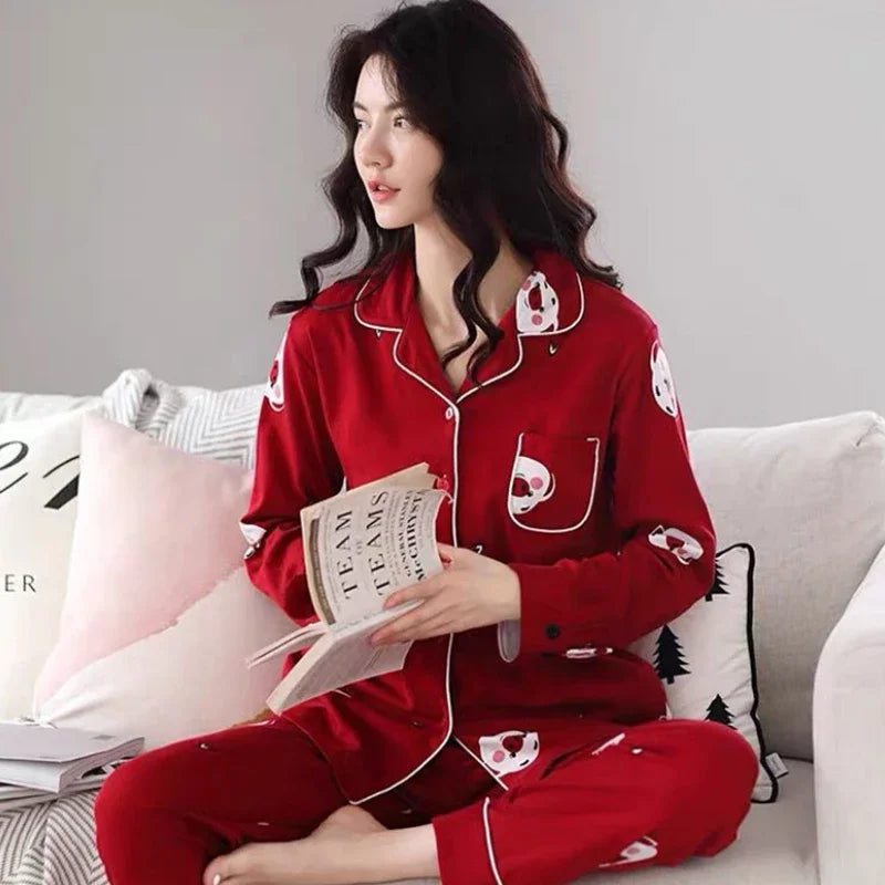 Feminino Warm Sleepwear White PJ 2025 Fashion Pure Cotton Pyjama Femme 100% Cotton Pajama For Women Winter Soild Pink Pijamas.