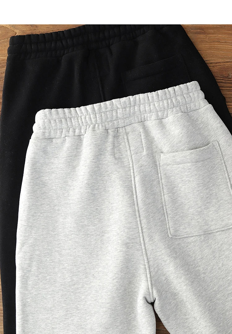 420G Heavyweight Fleece-Lined Sweatpants for Men, Lamb Wool Fleece, Warm Drawstring, Light Gray, Sports Casual Joggers, Winter.