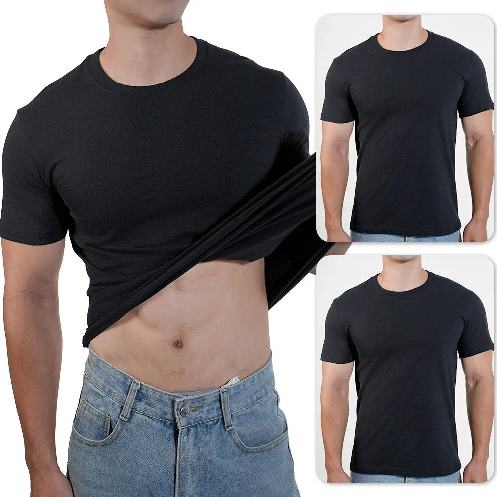 3pcs Mens Plain T-Shirt Casual 100% Cotton Slim Fit Short Sleeve Fitness Top Gym Clothes Soft Male White Black Big Size T Shirt.