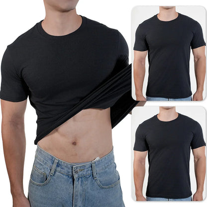 3pcs Mens Plain T-Shirt Casual 100% Cotton Slim Fit Short Sleeve Fitness Top Gym Clothes Soft Male White Black Big Size T Shirt.