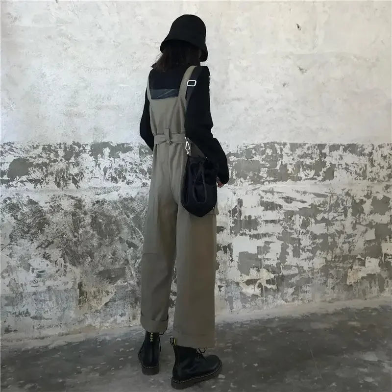 Jumpsuits Women Design Loose Fashion Vintage Students Spring Korean Style Straight Leisure Belt Simple Solid Elegant Tender Cozy
