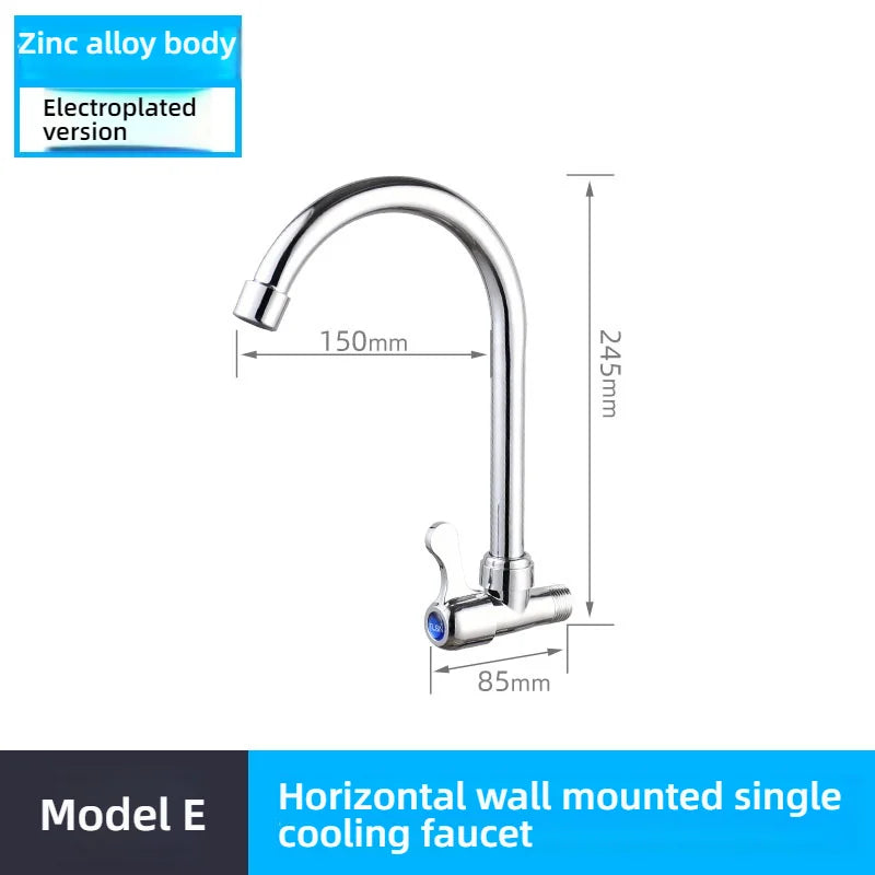 Kitchen Stainless Steel Faucet Wall Mounted Rotate Single Cold Water Sink Tap Household Kitchen Universal Faucet