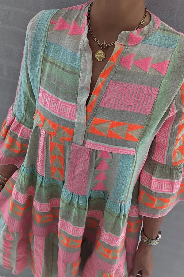 Frauen kleider V-Ausschnitt Dreiviertel ärmel Pullover Kleid Druck Blumen Vestidos knielang locker sitzen lässig 2023 Herbst.