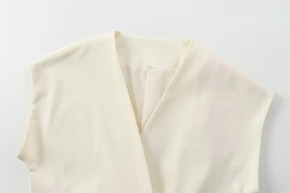 TFMLN Fashion Women's Trouser Suits Sleeveless V-Neck Top With Belt Straight Pants Sets 2025 Spring Summer Commuter 2 Piece Set.