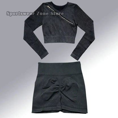 Yoga Suit High Waist Leggings Running Training Tights Sports Outfits Long Sleeve Crop Top Bra Seamless Fitenss Set Fitness Wear