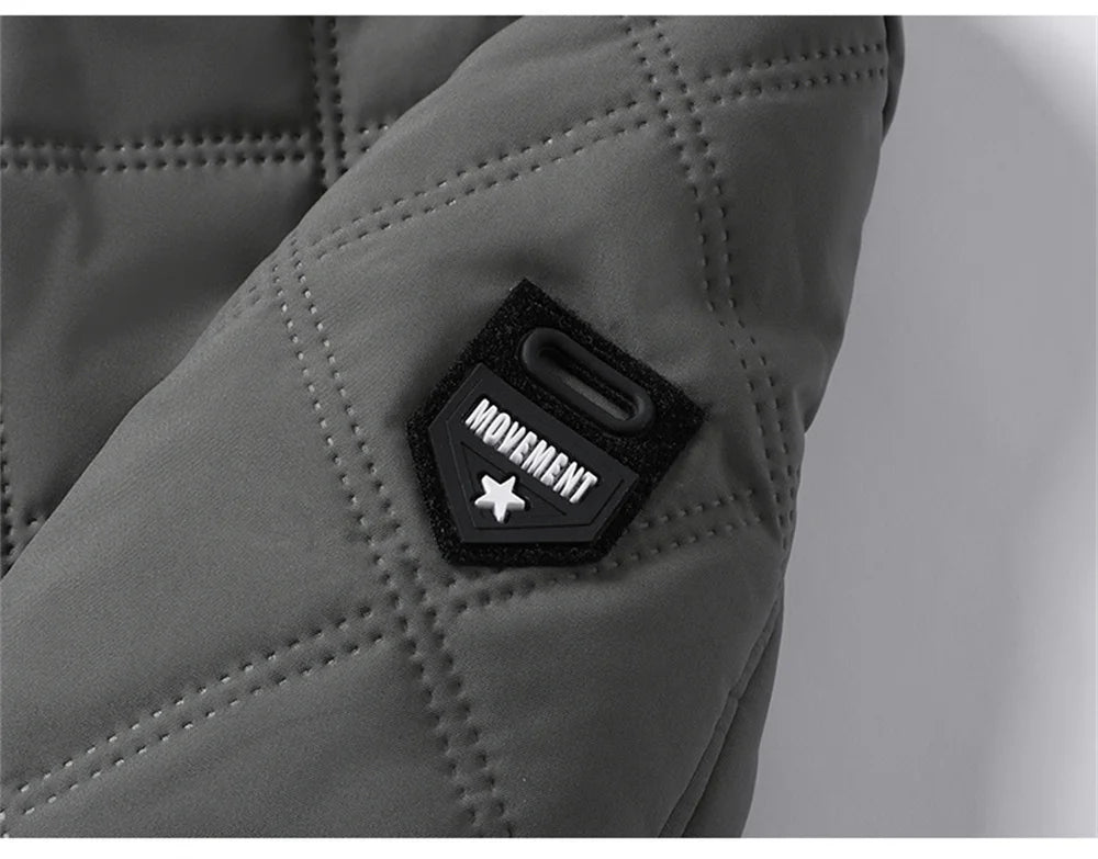 Winter Windproof Thermal Diamond-Pattern Fleece-Lined Thickened Cotton Coat Business Casual Hooded Jacket Fashionable Menswear