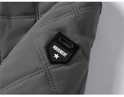 Winter Windproof Thermal Diamond-Pattern Fleece-Lined Thickened Cotton Coat Business Casual Hooded Jacket Fashionable Menswear