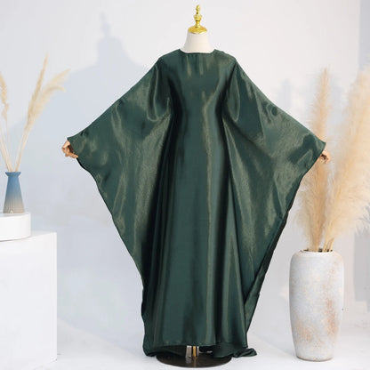Batwing Satin Shimmer Abaya Damen Dubai Luxury Islam Muslim Kaftan Dress Women Kebaya Vestidos Djellaba Robe Femme Musulmane