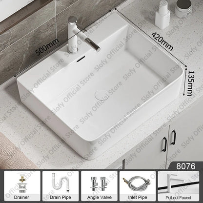 Large Square Ceramic Washbasin For Bathroom Countertop Basin White Sink Above Counter Pedestal Hotel Home Balcony Bathroom Sinks
