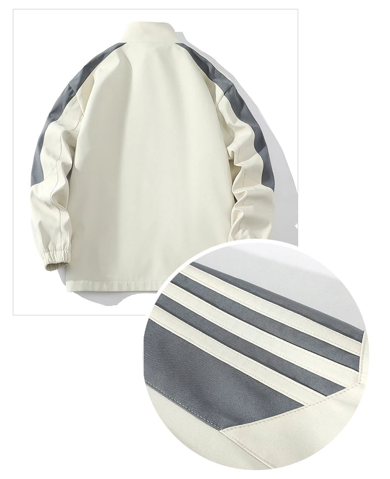 Sports suit men's  spring and autumn striped stand up collar jacket and pants paired with running and fitness two-piece set.