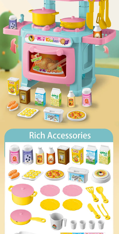 Kitchen Playset Toys, 2 Color Random Play Food Set Accessories Play Sink & Oven, Toddler Kitchen Mini Cutting for Boys and Girls.