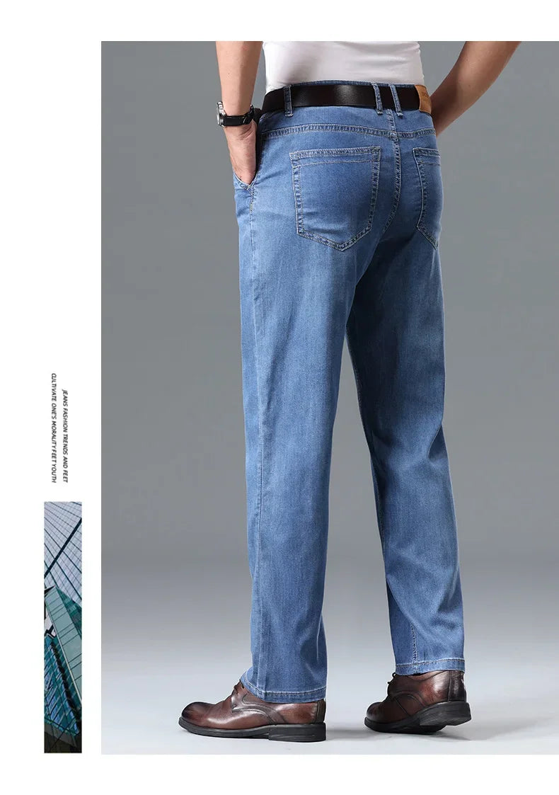 Business Lyocell Jeans Men Summer New Thin Fashion Straight Breathable Brand Pants Male Slim Comfortable  Denim Trousers