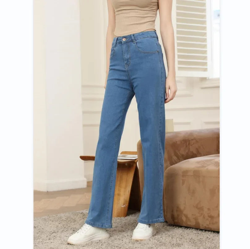 High Waist Wide Leg American Style Summer Casual Women's Jeans Floor Length Design Sensation Fashionable Chinese Brand.