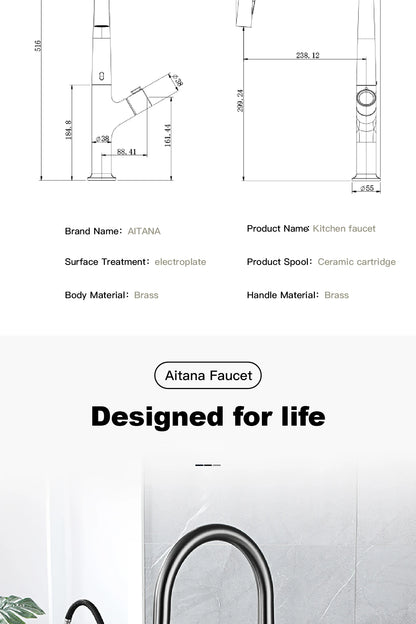 High-end gun gray brass kitchen faucet induction design single handle cold and hot dual control 2 function simple sink faucet