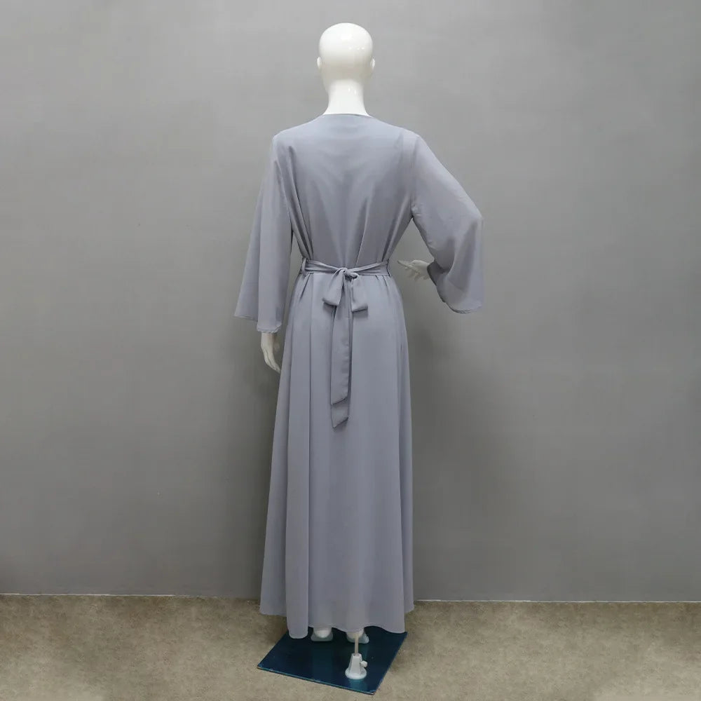 Autumn Fashion Muslim Dresses for Women Muslim Long Sleeve V-neck Party Evening Long Abay Dress Suit Inner and Abaya Outfits