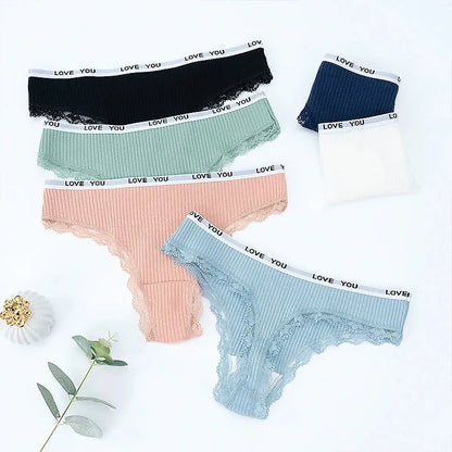 3Pcs/Lot Lace Thong Women's Tanga Low Waist Sexy Lingeries Cotton Panties Laides T Back Pants Girls Underwear Female Underpants.