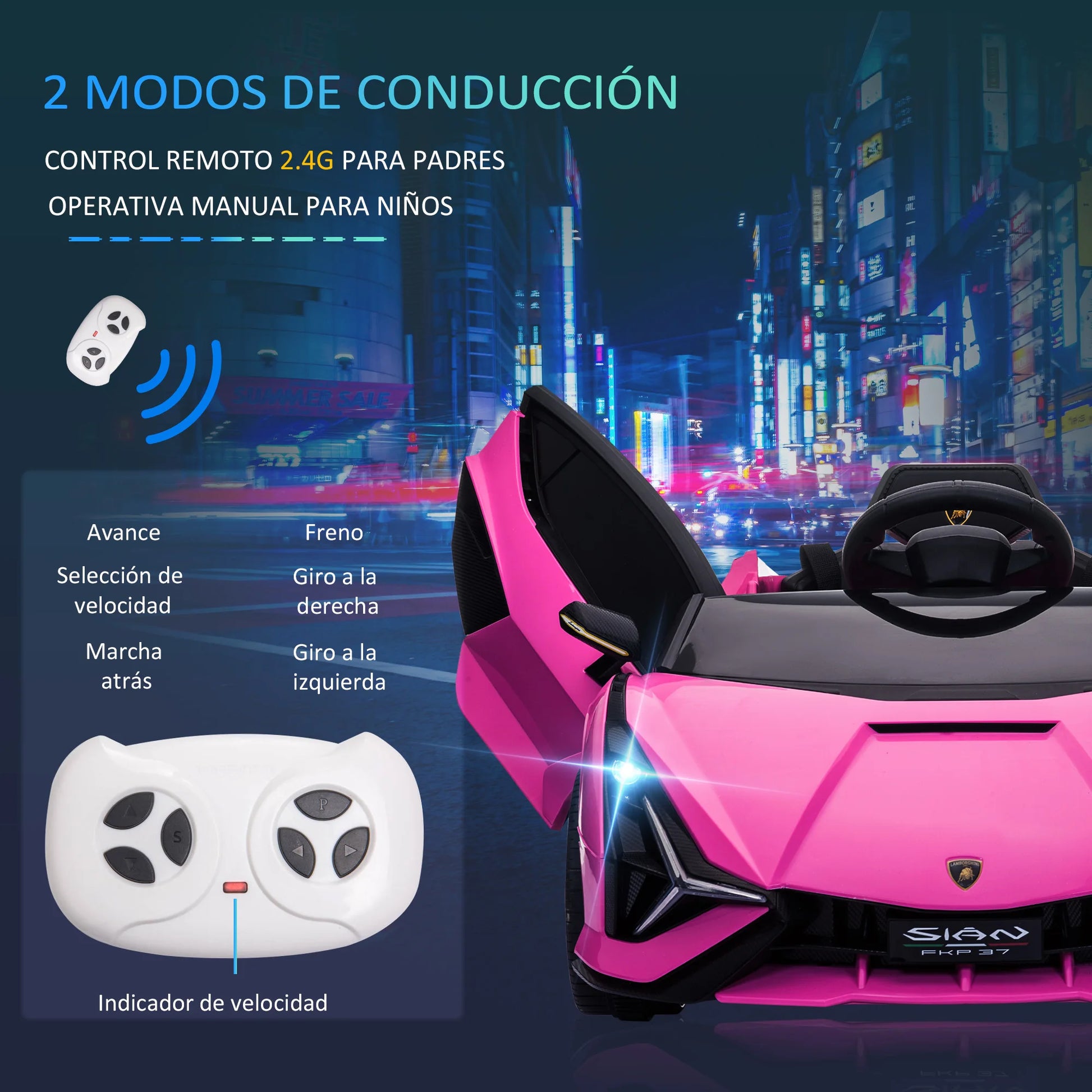 Homcom Lamborghini Sian 12V Electric Car for Children +3 Years Remote Control Door Opening Music Mp3 108X62X40 cm.