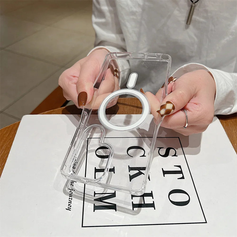 Magsafe Magnetic Charge Phone Case For Samsung Galaxy S25 S24 S23 Ultra S22 Plus S21 FE A16 A15 A35 A55 Clear Acrylic Slim Cover.