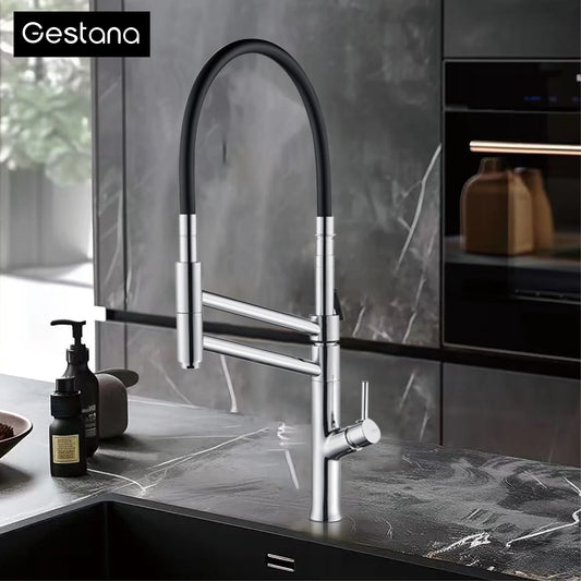 Modern Chrome Brass Pull Out Kitchen Faucet 2 Spray Modes Ceramic Valve Hot/Cold Water High Arc 360 Swivel Sink Mixer Tap