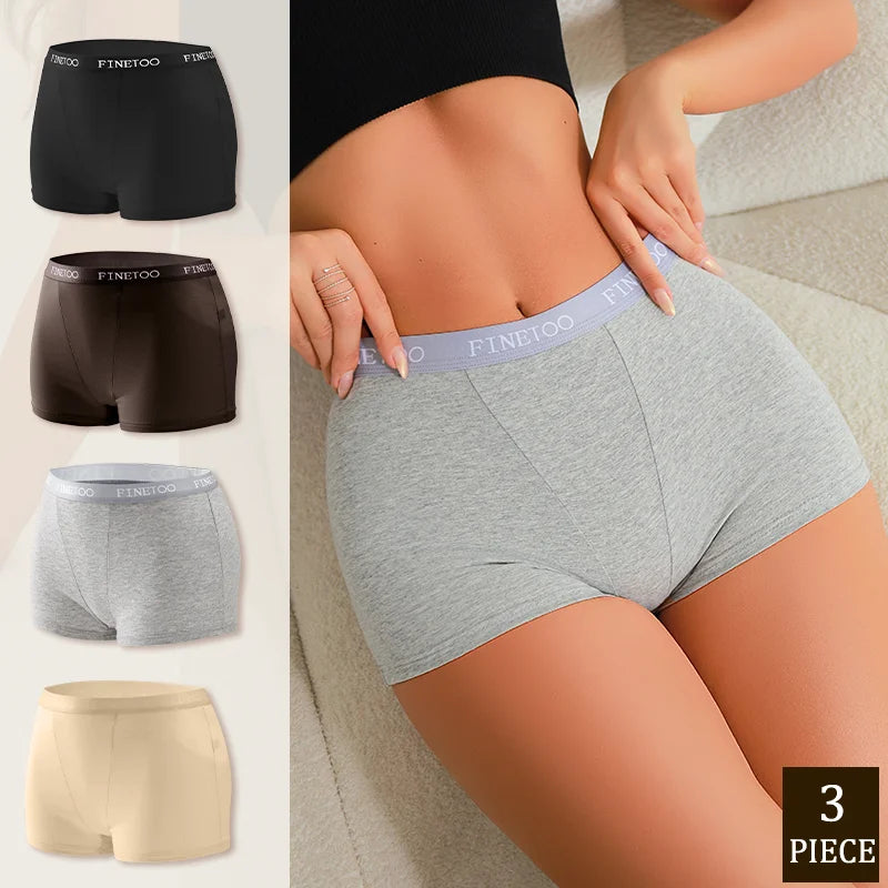 3Pcs Women's Panties Cotton Seamless Sports Boxers Underwear Female Solid Color Briefs Lingerie Intimate Underpant Finetoo S-XXL.