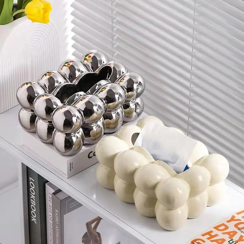 Geometry Tissue Box Cover Decorative Facial Tissue Holder Case Container for Bedroom Tissue Box Covers Rectangular Ceramic