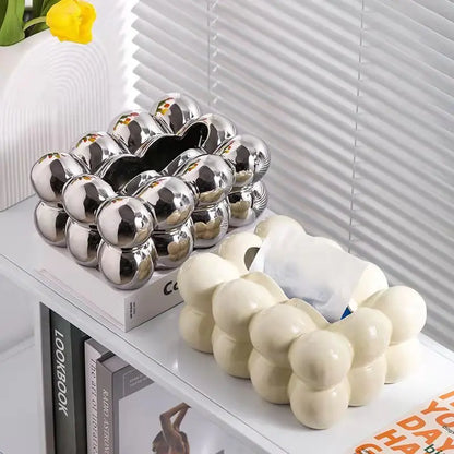 Geometry Tissue Box Cover Decorative Facial Tissue Holder Case Container for Bedroom Tissue Box Covers Rectangular Ceramic