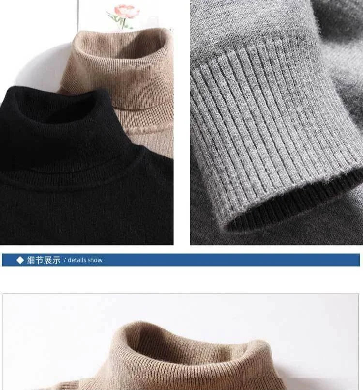 Men's Fleece High Collar Sweater Winter Thickened Solid Color Knitwear Cold-proof Warm Casual Pullover Bottoming Shirt 5XL.