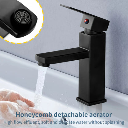 Stainless Steel Black Square Hot and Cold Dual-use Basin Faucet Home Kitchen Bathroom Cabinet Faucet