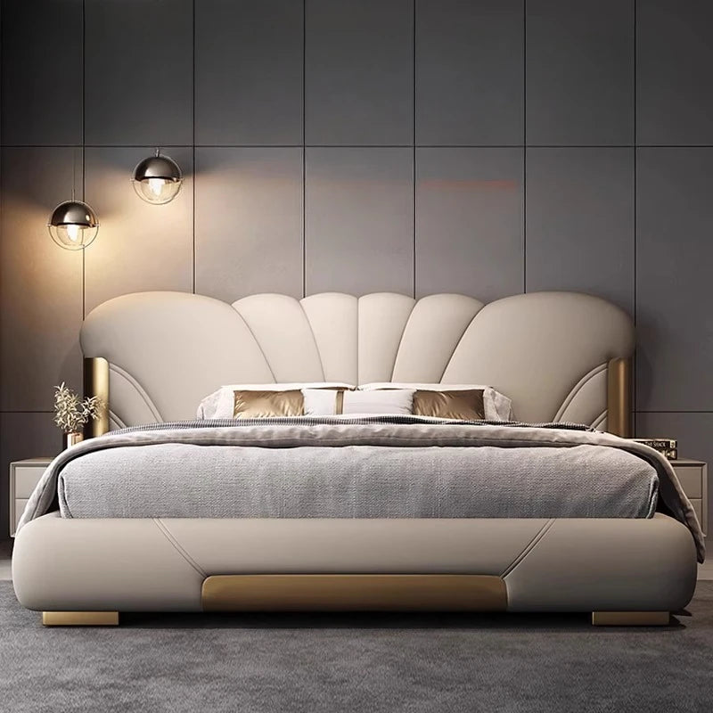 Luxuriöses Hauptschlafzimmer, Doppelbett, King-Size-Bett, weiche Tasche, Rückenlehne, 150 x 200 cm, Hochzeitsbett, Untergestell in voller Größe, beleuchtet 2ingan-Möbel