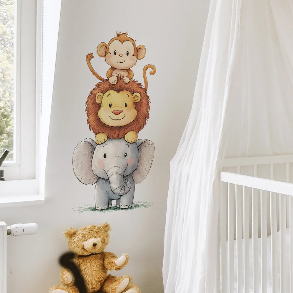 Cute Bear Moon Star Wall Stickers for Kids Rooms Girls Boys Baby Room Decoration Kawaii Cartoon Animal Nursery Wallpaper Vinyl