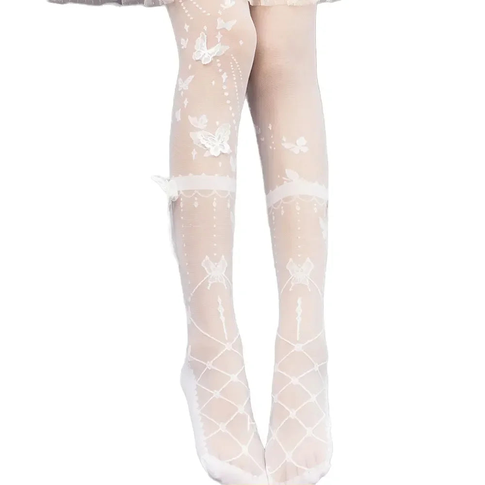 Butterfly at Night ~ Sweet Lolita Tights Sheer Wedding Pantyhose for Summer by Yidhra.
