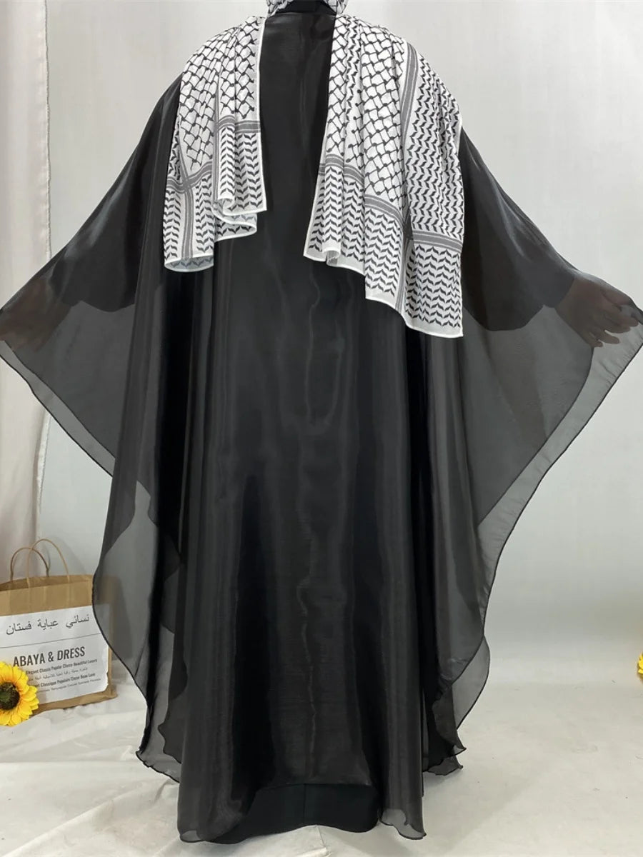 Muslim Women Dubai Abaya Stain batwing sleeve Long Dress Kimono Cardigan Kaftan Modest Robe Femme Islam African Dresses Kebaya.