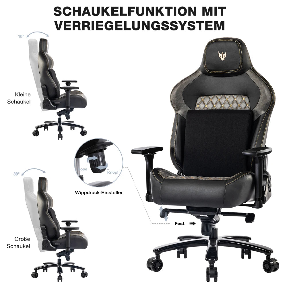 Gaming-Stuhl, Tragkraft 200 kg, verstellbare Armlehnen, 4D-Gaming-Stuhl mit Lordosenstütze, Chefsessel, ergonomischer Bürostuhl