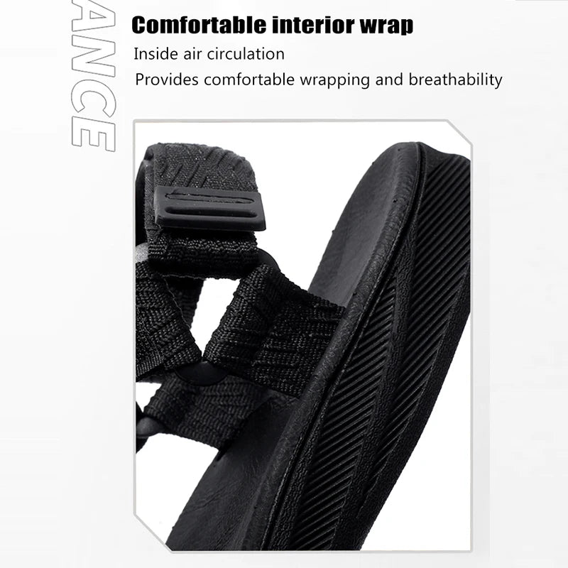 Classic Black Men Sport Sandals Summer Leisure Beach Holiday Sandals Outdoor Antiskid Breathable Flat Sandals Shoes.