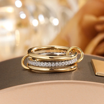 A Niche Two-Color Four-Ring Copper Jewelry Ring, Hypoallergenic, Ins Style, Stacking Artifact, Suitable For Young Women.