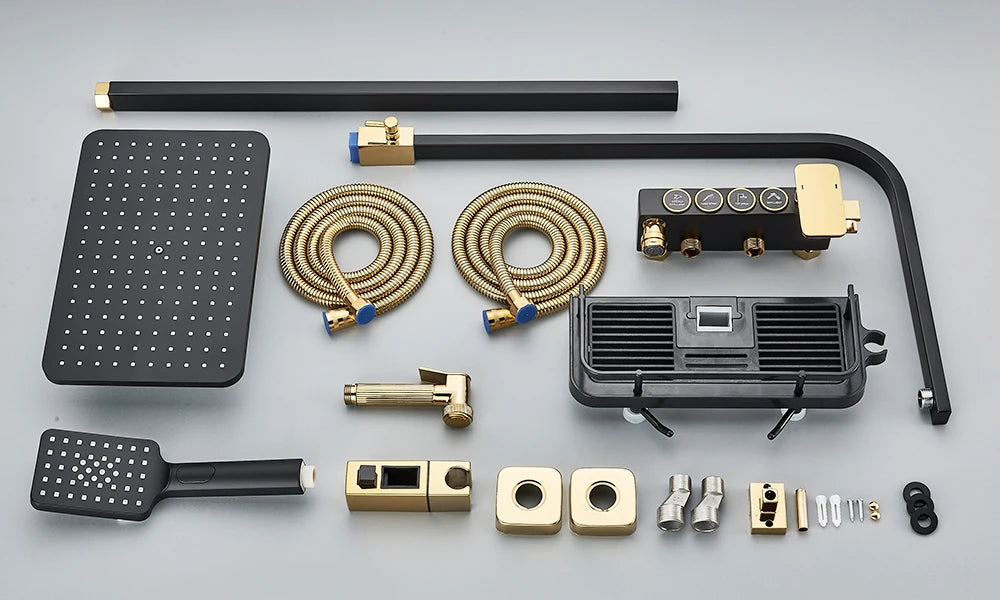 Black Thermostatic Shower Faucet Set For Bathroom Smart Display Hot Cold Water Mixer Tap Wall Mounted Rainfall System With Bidet