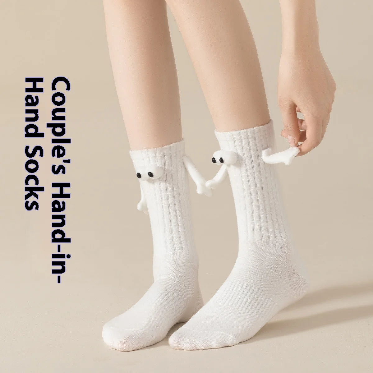 Funny Adult Socks Magnetic Hand in Hand Solid Color Cartoon Couple Socks Holiday Party Gifts for All Seasons.