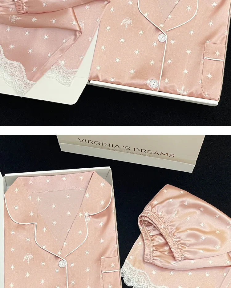 Frauen Neue Sommer Eis Seide Ins Sterne Floral Süße Pyjamas Mädchen Sommer Kurzarm Shorts Studentenwohnheim Homewear Anzug.